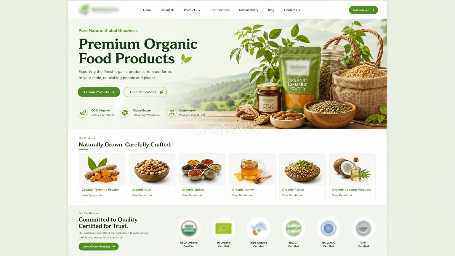 GreenLeaf Organics organic food export website homepage